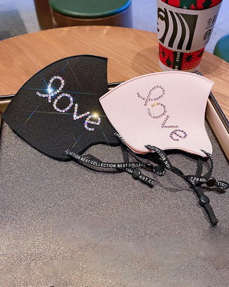 

Rhinestone Letter Pattern Breathable Earloop Face Mask, Black
