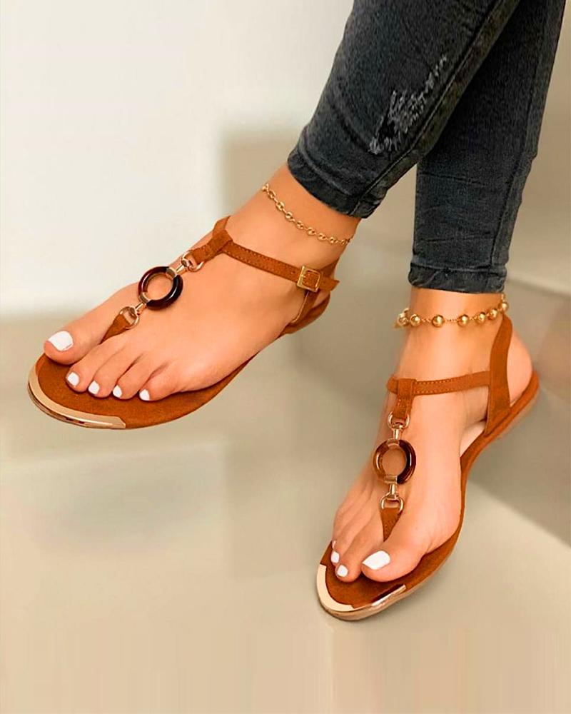 

Ring Embellished Thong Sandals, Brown