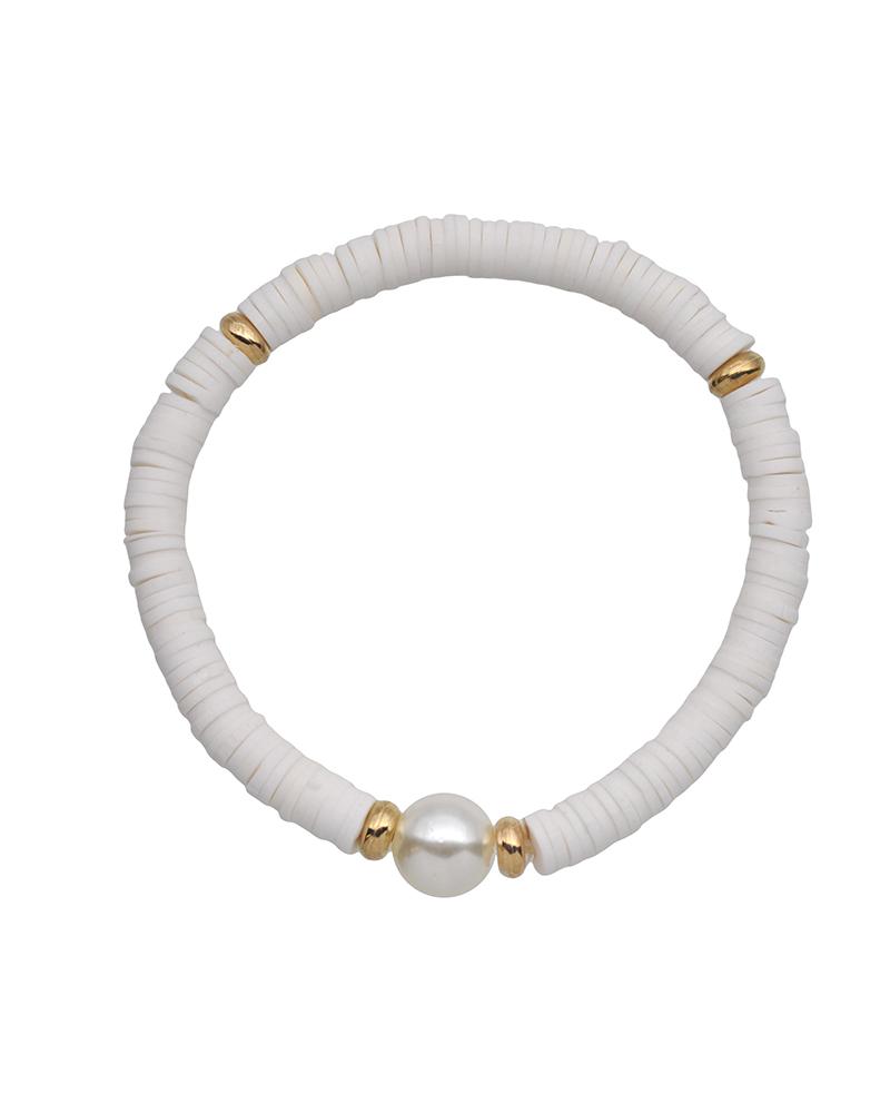 

Beaded Decor Boho Clay Bracelet, White