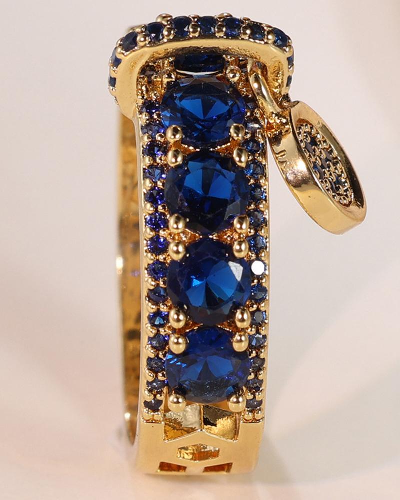 

1pc Vintage Crystal Stone Decor Hollow Ring, Blue