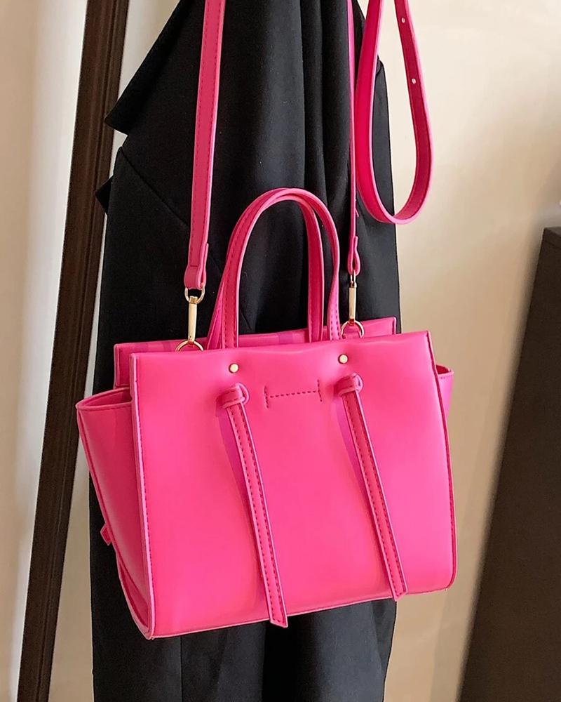 

Square Zipper Decor Crossbody Bag With Handle, Pink