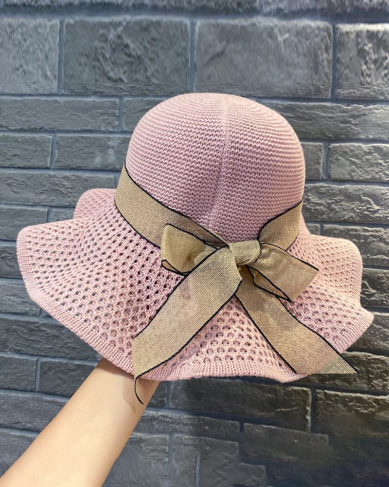 

Bowknot Decor Woven Bucket Hat, Pink
