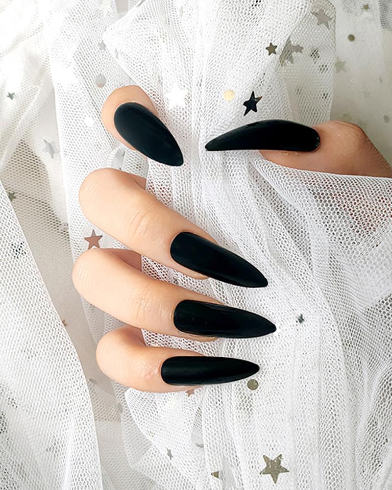 

24pcs Matte Frosted Ballerina Extra Long Stiletto Press on False Nails Set, Black