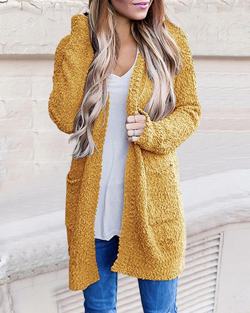 

Long Sleeve Pocket Detail Open Front Cardigan, Yellow