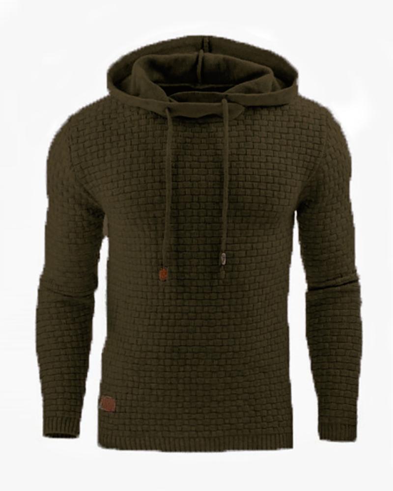 

Man Long Sleeve Plain Hooded Top, Army green