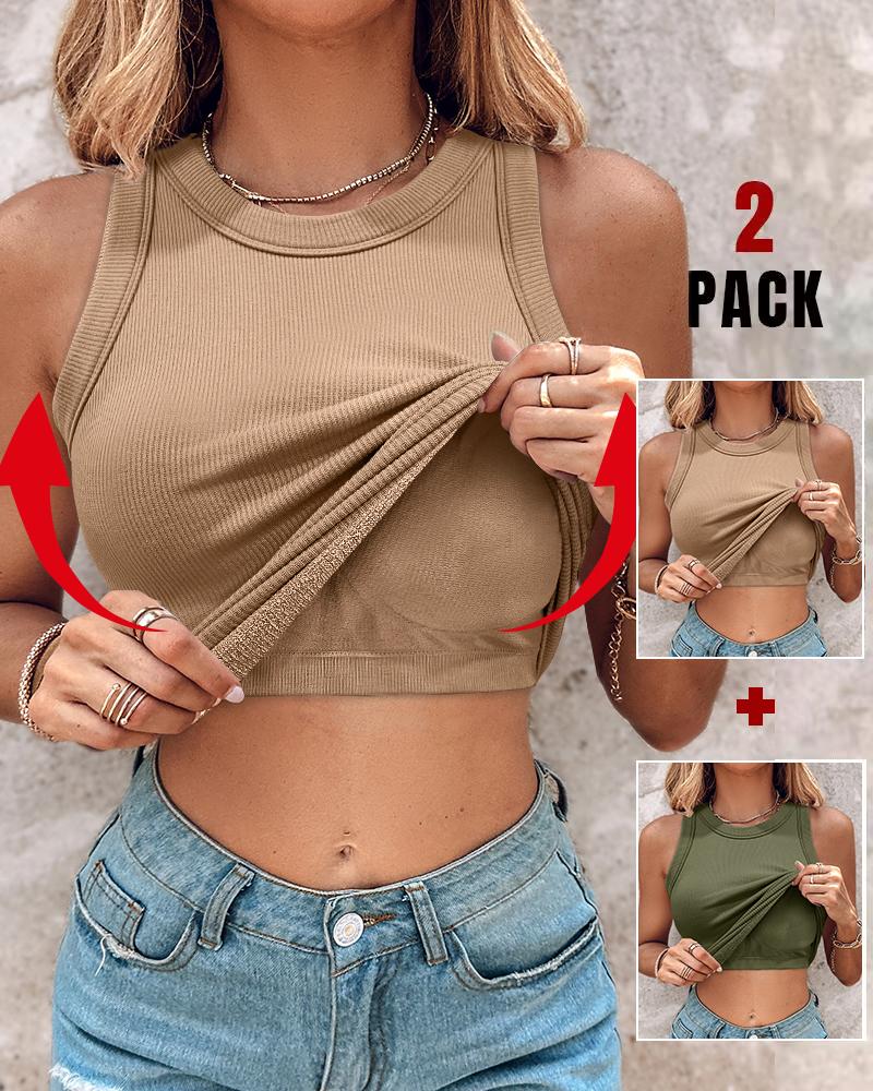 

Débardeur ras du cou 2 pièces avec soutien-gorge intégré ChicMe, doublé en tissu éponge, sans manches, coupe ajustée, à superposer, Style3