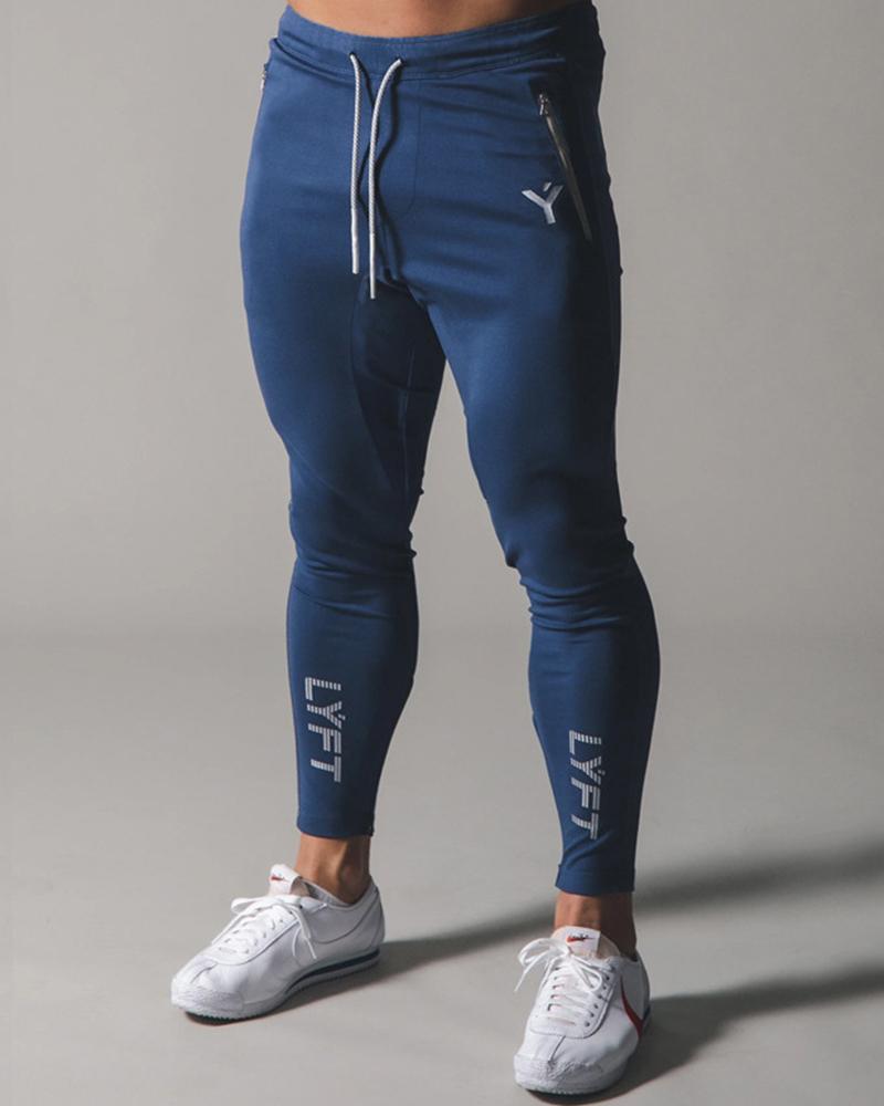

Solid Drawstring Skinny Feet Pants, Purplish blue