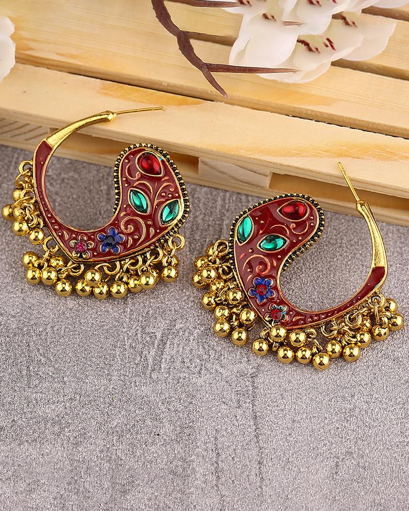 

1Pair Bohemian Paisley Shaped Beaded Tassel Earrings, Red