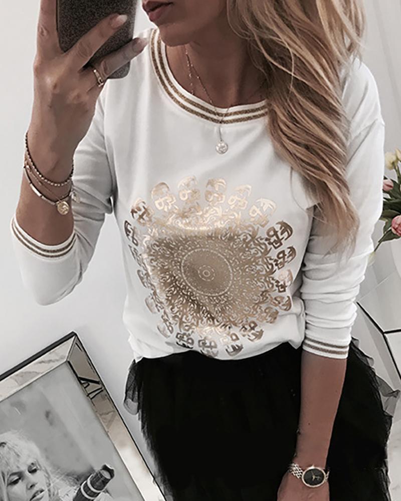 

Long Sleeve Patch Casual Blouse, White