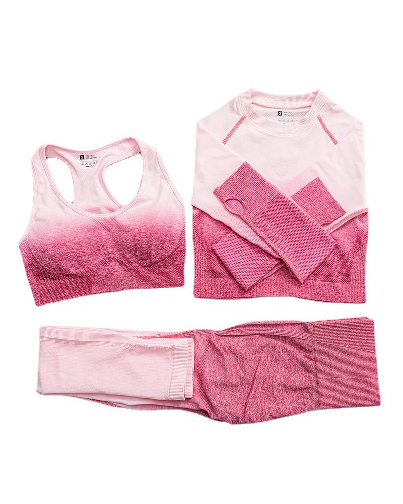 

Ombre Skinny High Waist Three-piece Active Sets, Hot pink