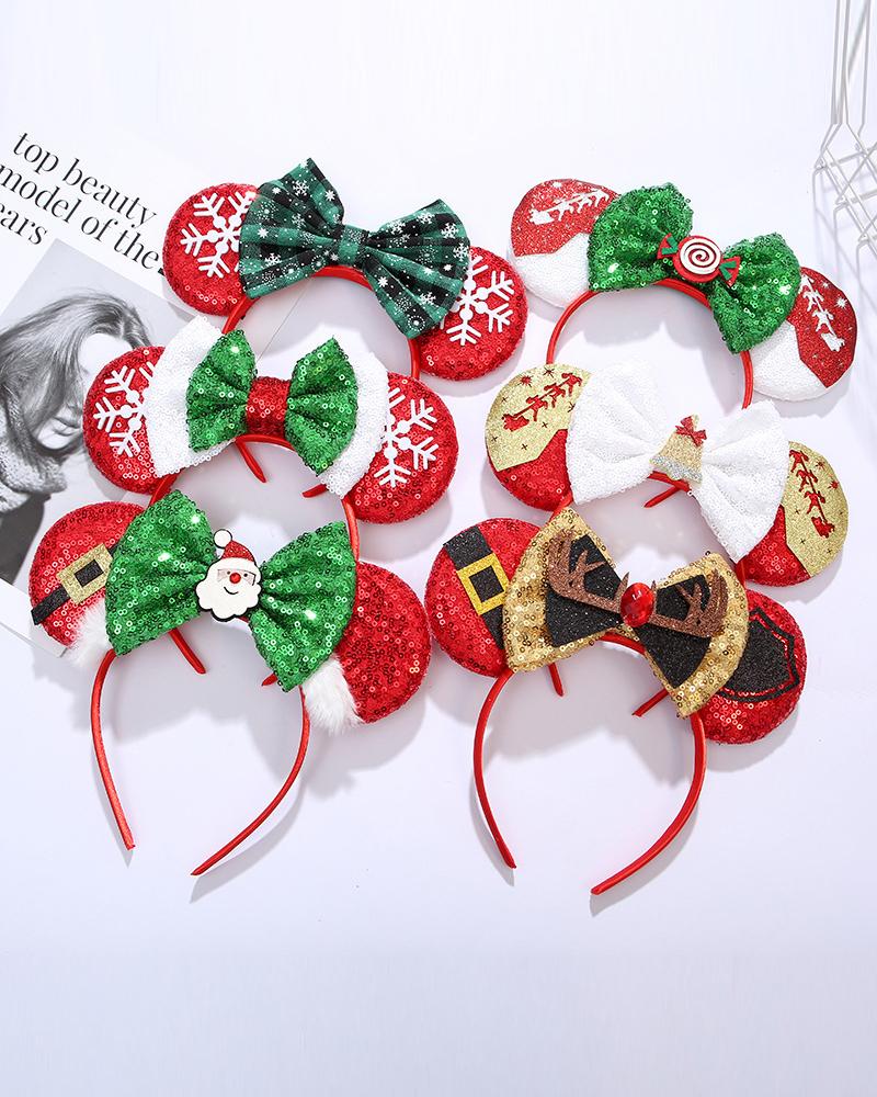 

1pc Christmas Contrast Sequin Bowknot Decor Headband, Style5