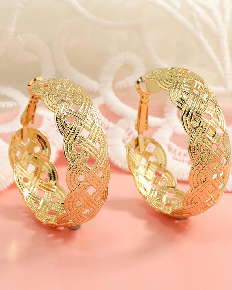 

1Pair Hollow Out Hoop Earrings, Gold