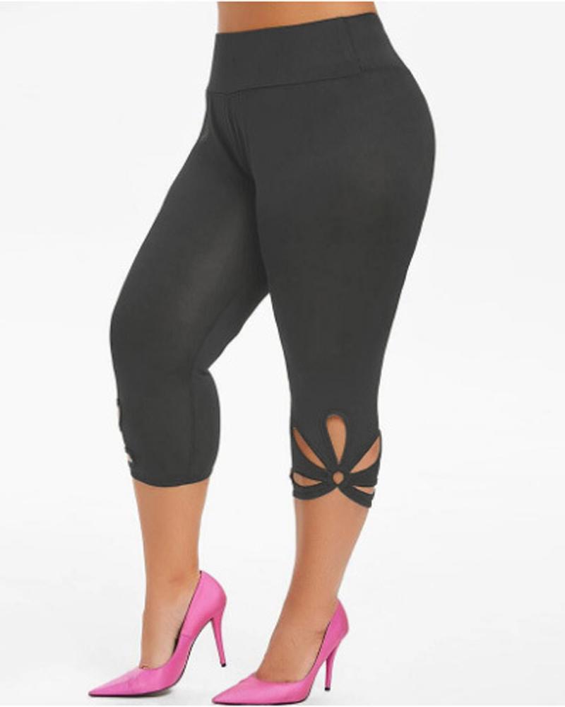 

Plus Size Hollow Out Casual Capris Pants, Gray