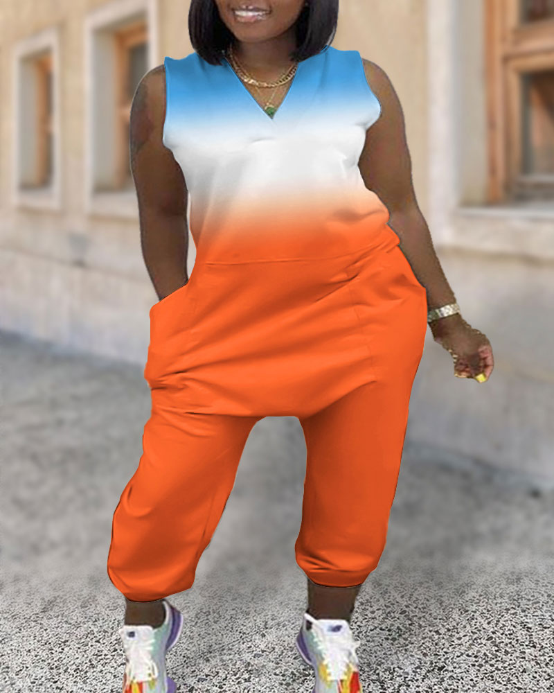 

Plus Size Ombre Pocket Design Harem Jumpsuit, Orange