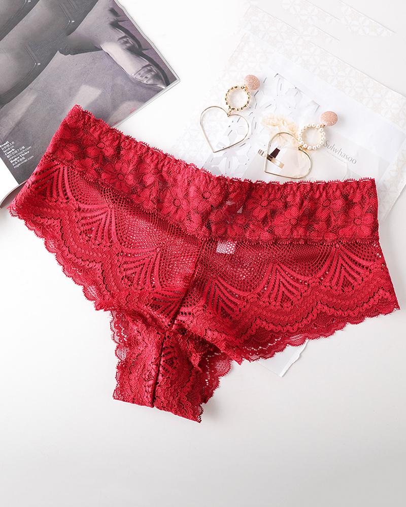 

Crochet Lace Seamless Low Waist Thong, Wine red