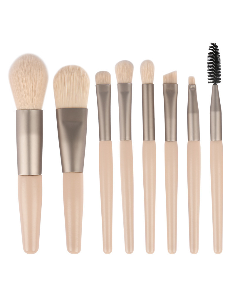 

8pcs Mini Makeup Bursh Travel Set, Beige