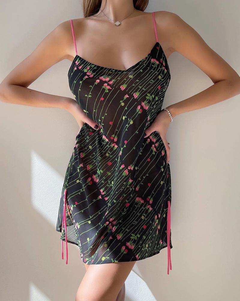 

Floral Print Spaghetti Strap Mini Dress, Multicolor