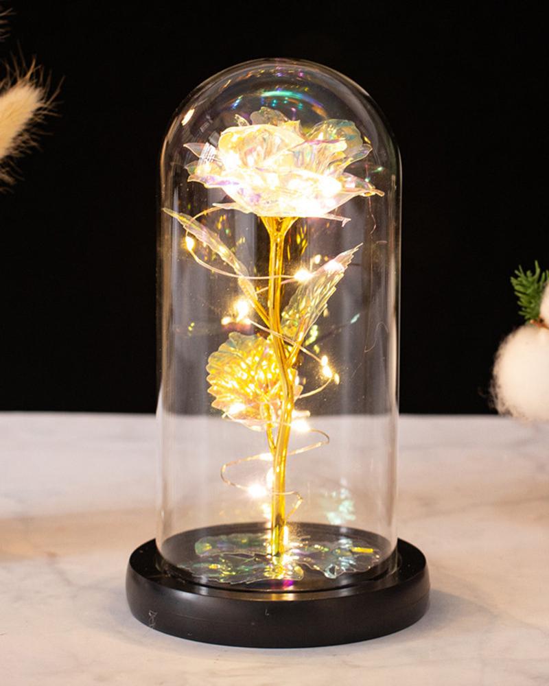 

1pc Mother's Day Girlfriend Birthday Gift PVC Cover LED Light Up Golden Leaf Rose Flower Preserved Flower, White