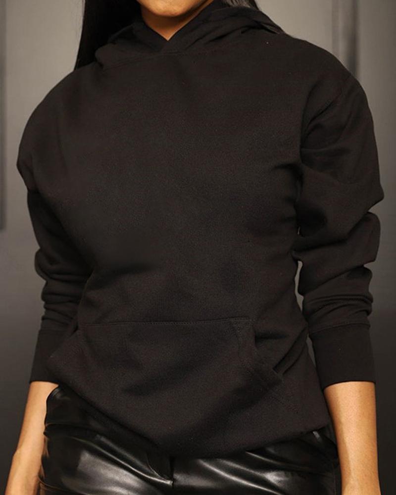 

Pocket Design Casual Hooded Sweatshirt, Black