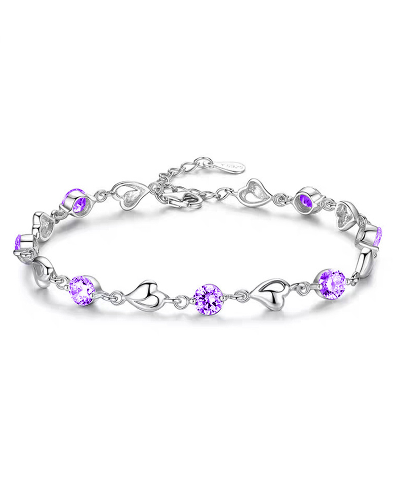 

1pc Mother's Day Gift Zircon Heart Bracelet, Purple