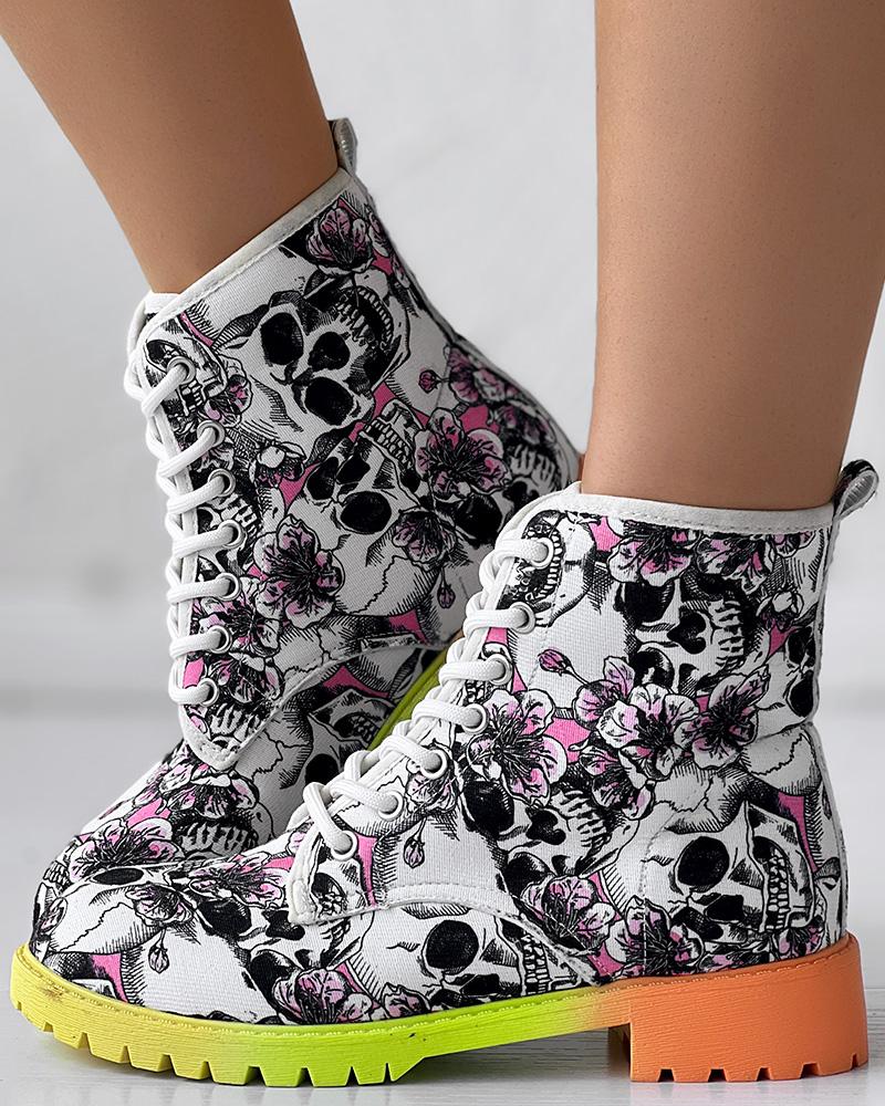 

Halloween Skull Print Ombre Ankle Boots, Multicolor