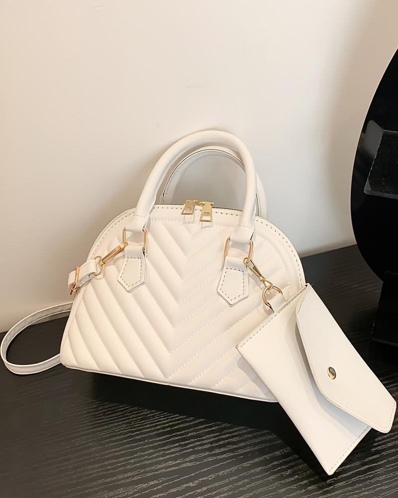 

Chevron Quilted Dome Crossbody Handbag With Coin Purse, White