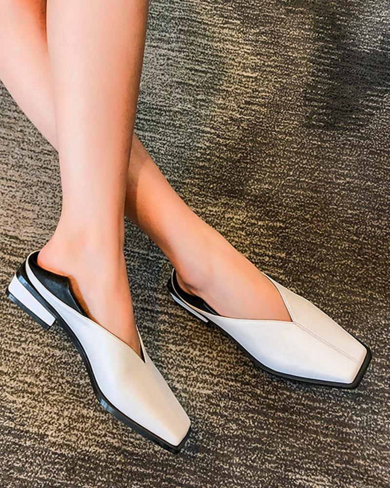 

Contrast Color Square Toe Loafers, White
