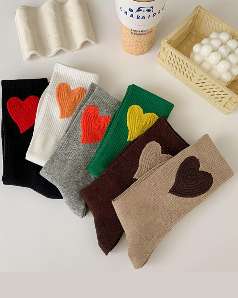 

1Pair Heart Pattern Warm Socks, Green