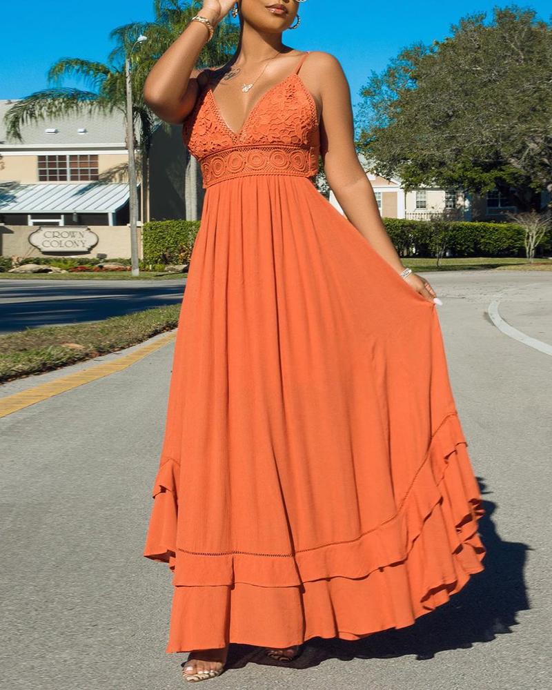 

Spaghetti Strap Lace Trim Maxi Dress, Orange