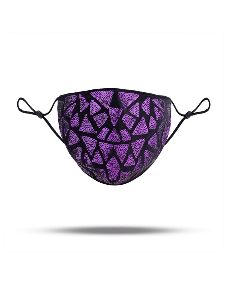 

Sequins Geometry Pattern Colorblock Breathable Face Mask, Purple