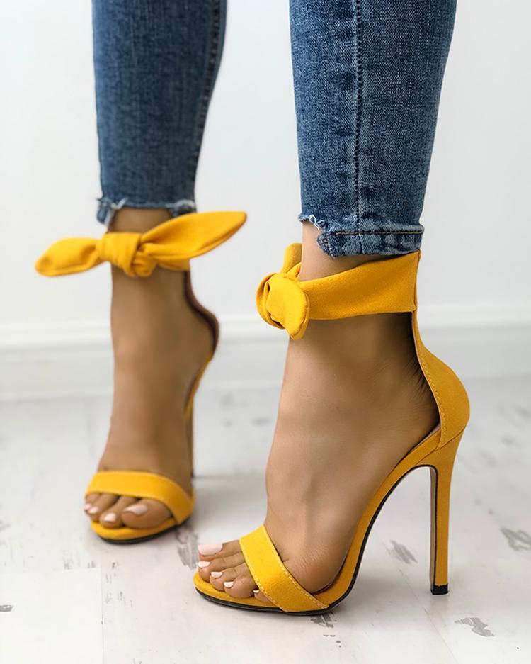 

Suede Ankle Tied Detail Stiletto Heels, Yellow