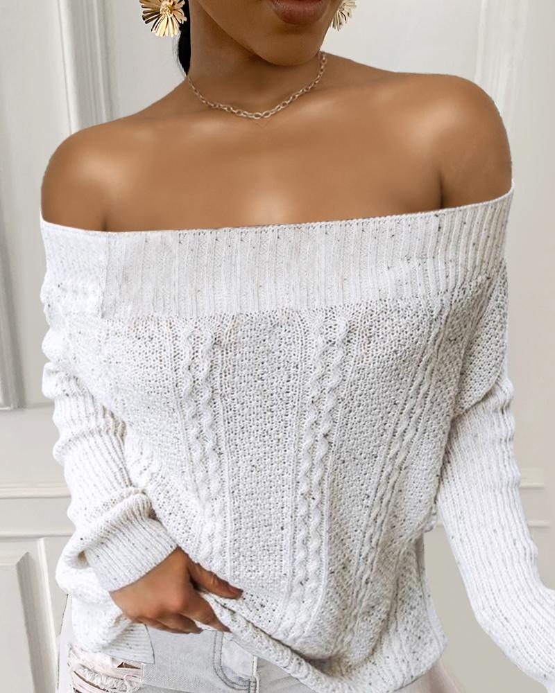 

Off Shoulder Solid Knit Sweater, Beige