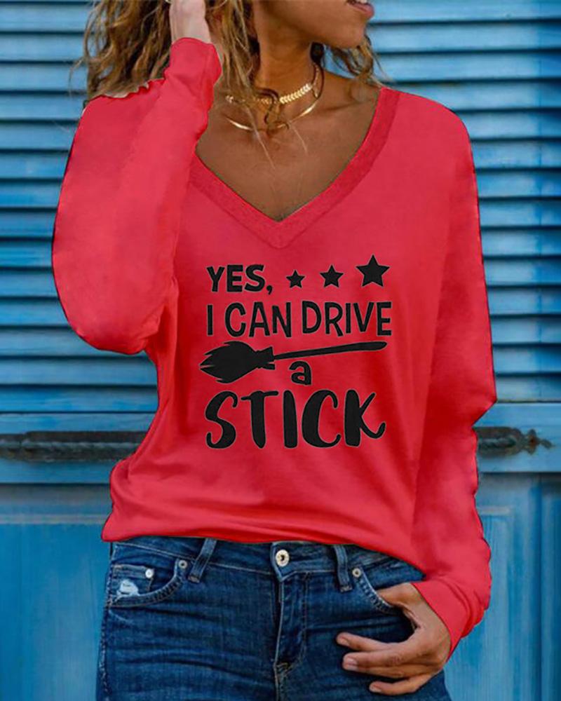 

Long Sleeve Graphic Letter Heart Print Top, Red