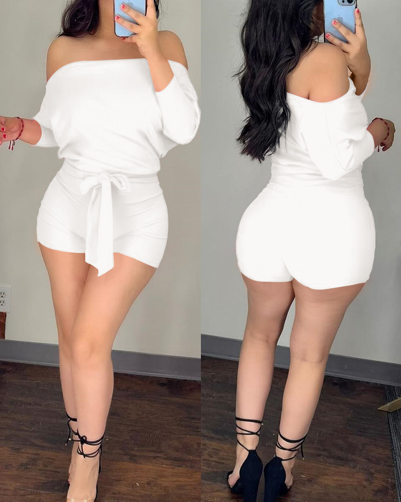 

Batwing Sleeve Off Shoulder Tied Detail Romper, White