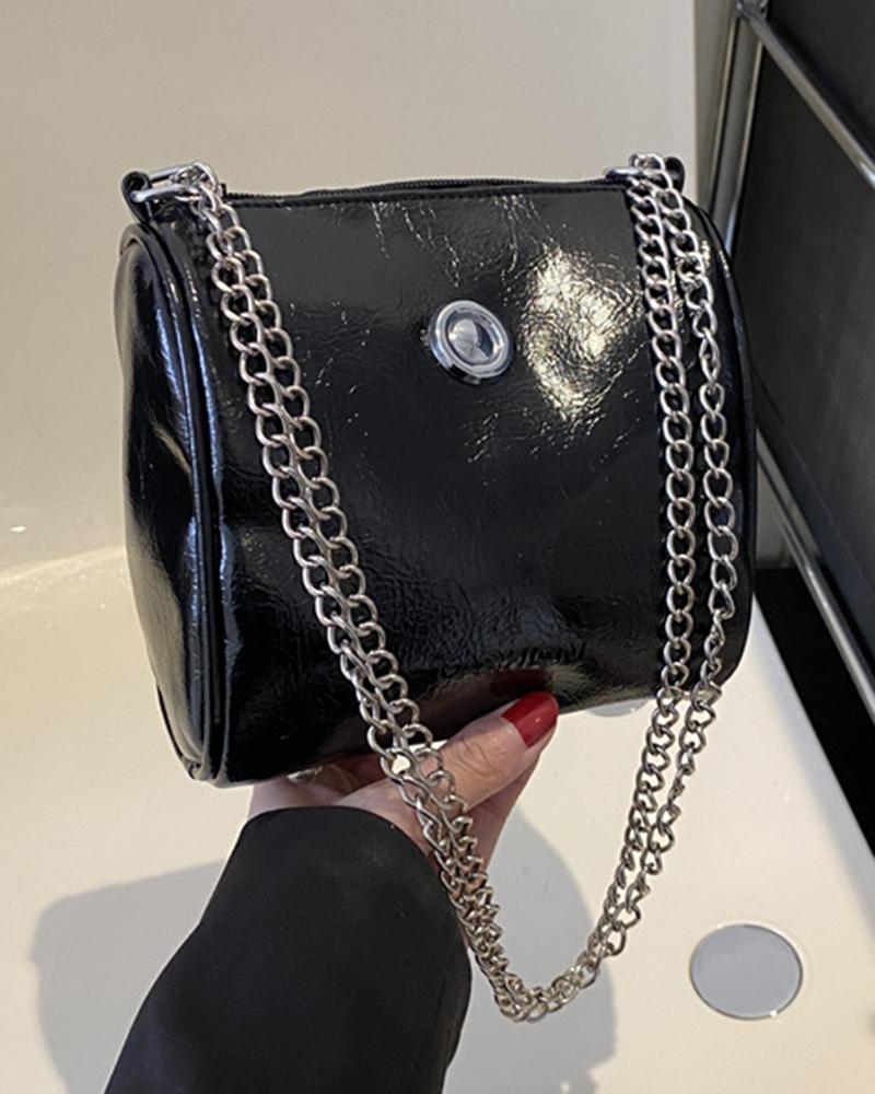 

Chain Strap Zipper Design Shoulder Bag, Black