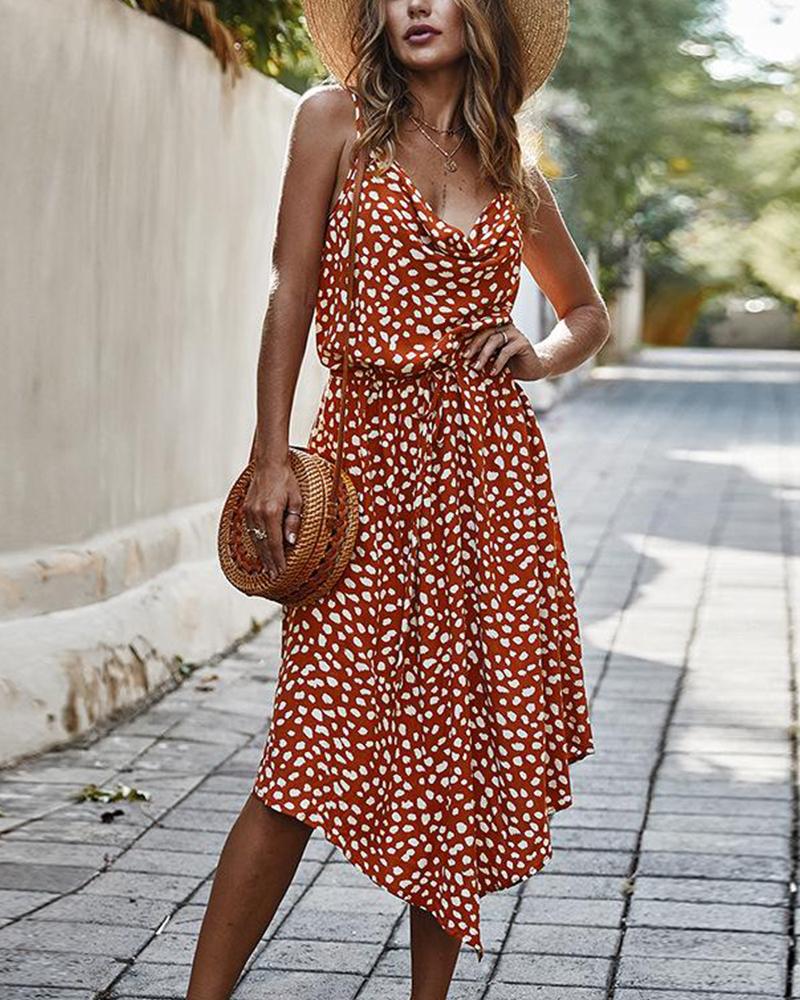 

Polka Dot Spaghetti Strap Dress, Orange