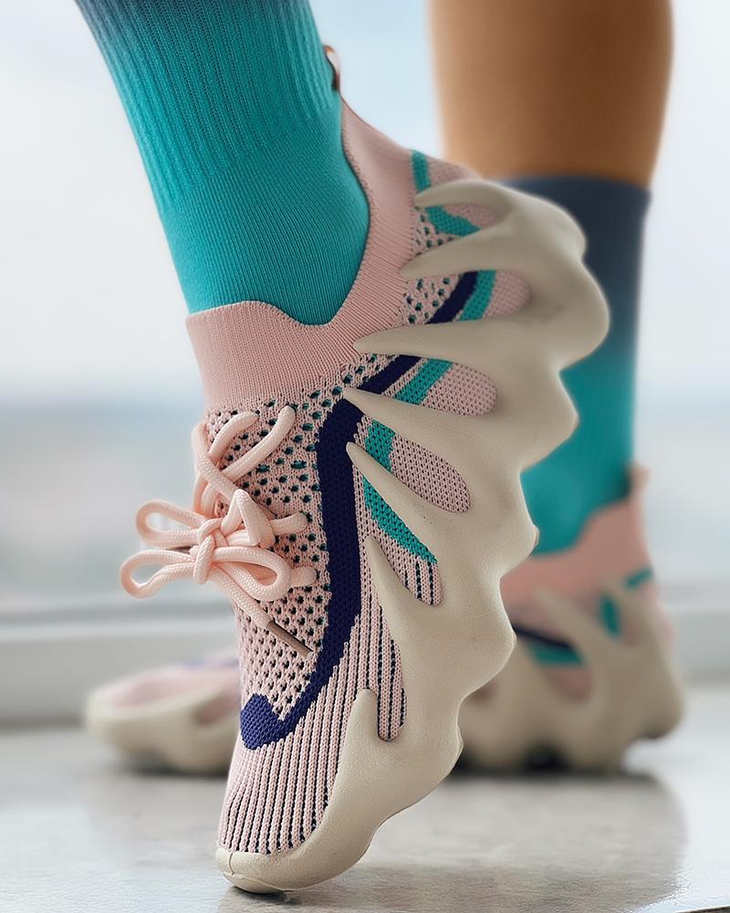 

Colorblock Lace-up Octopus Sneakers, Beige&pink