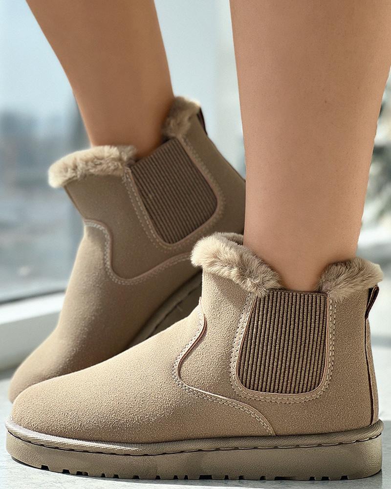 

Fuzzy Trim Suede Lined Snow Boots, Khaki