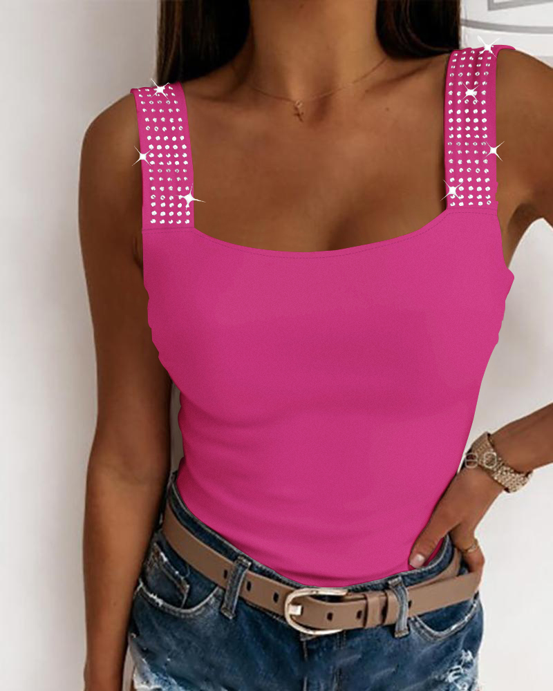 

Rhinestone Embellished Cami Tank Top, Hot pink