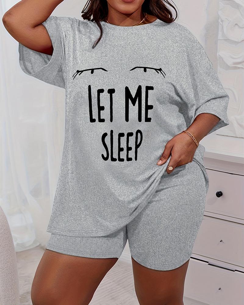 

Plus Size Let Me Sleep Figure Print Pajamas Set, Gray