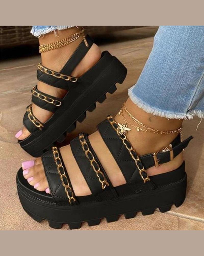 

Solid Open-toe Bandage Upper Platform Sandals, Black