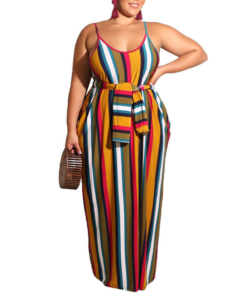 

Plus Size Plus Size Striped V-Neck Cami Maxi Dress, Yellow