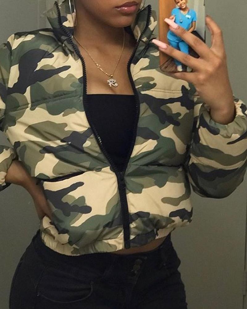 

Camouflage Print Pocket Design Down Jacket, Army green