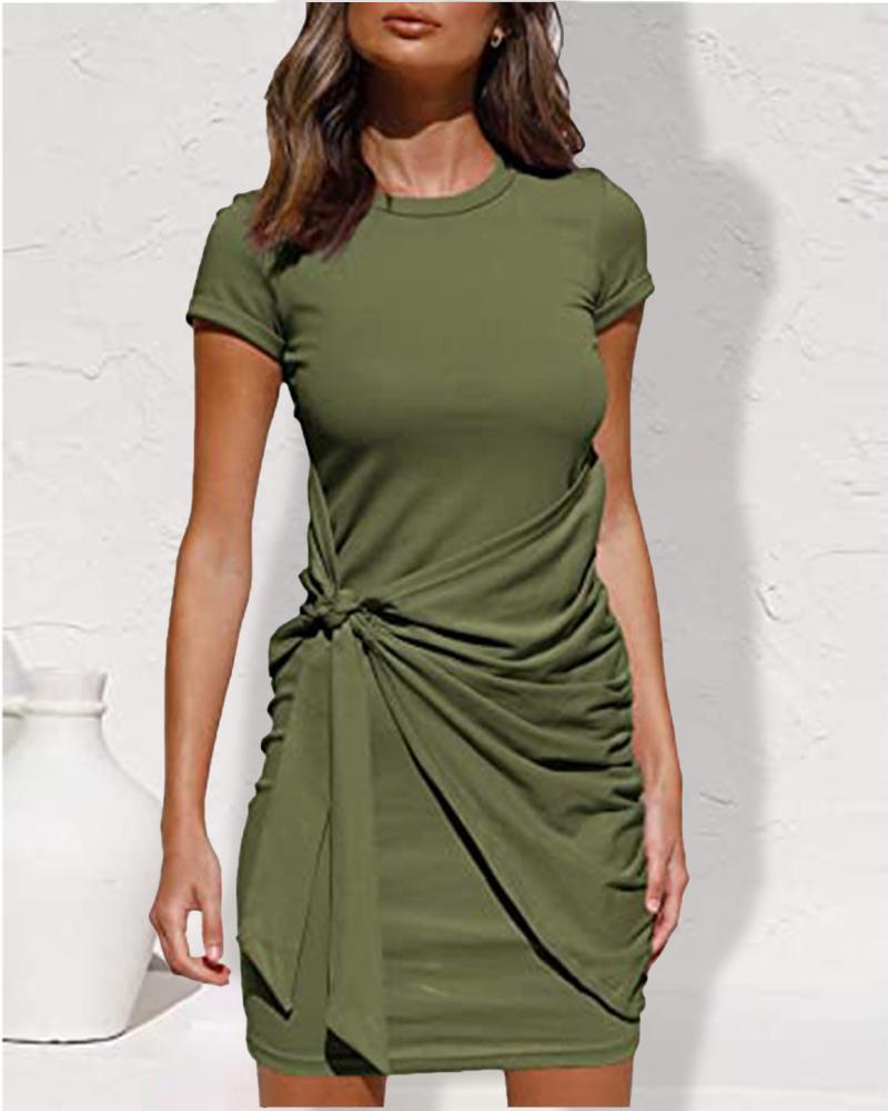

Short Sleeve Tied Detail Casual Dress, Army green