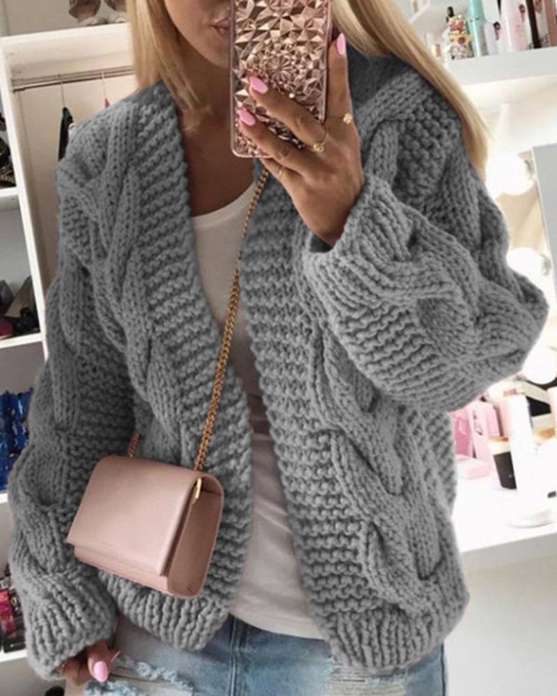 

Solid Long Sleeve Woven Knitted Loose Cardigans, Gray