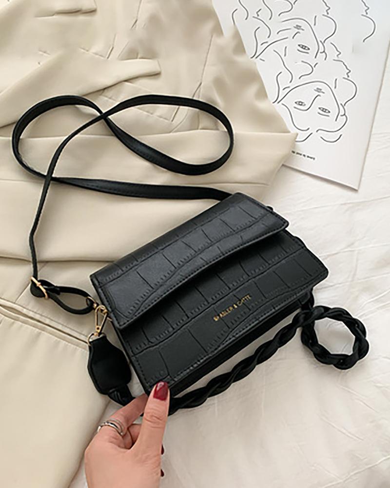 

Croc Embossed Flag Crossbody Bag, Black