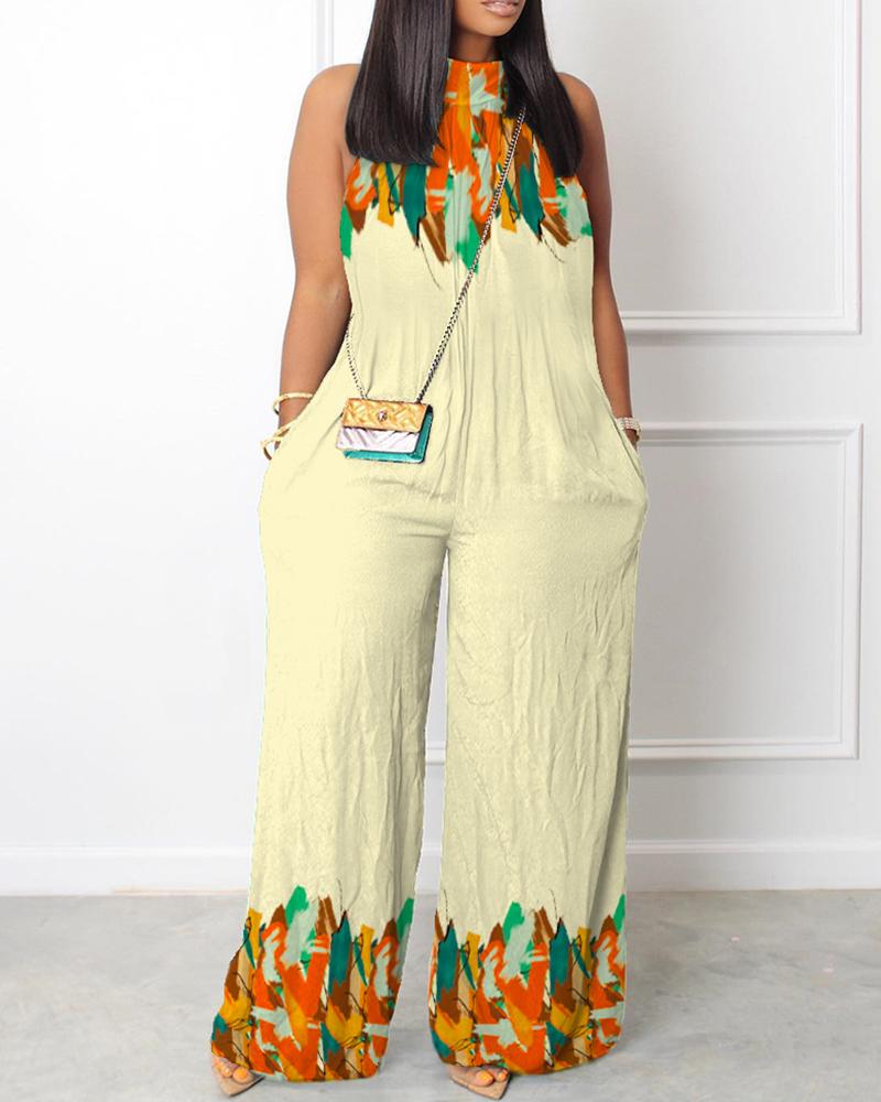 

Tie Dye Print Sleeveless Wide Leg Jumpsuit, Orange