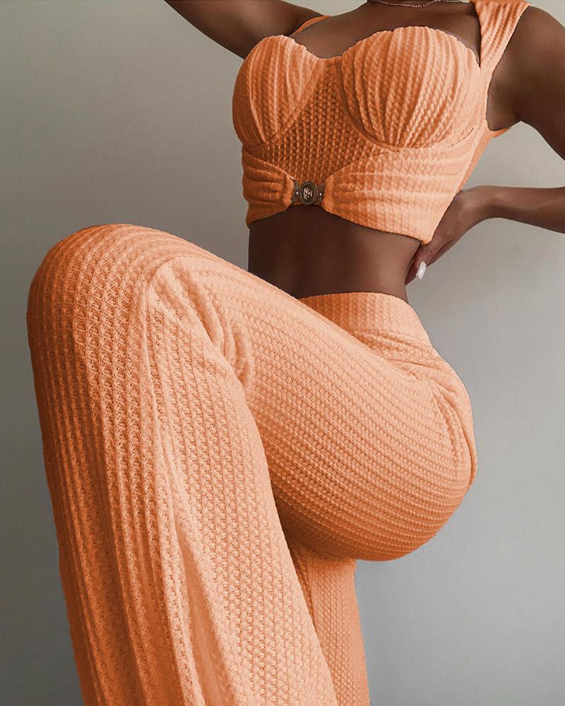 

Ruched Crop Top & High Waist Pants Set, Orange