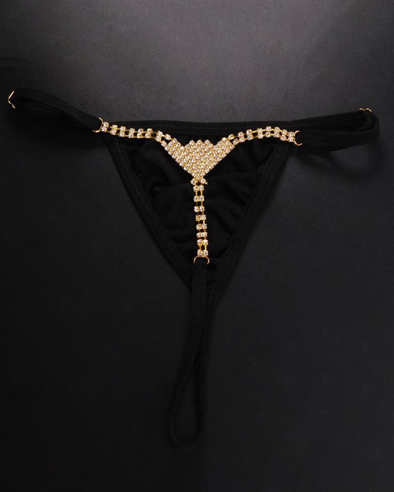 

1pc Rhinestone Geometric Chain Decor Chain Decor Thong Panty, Gold