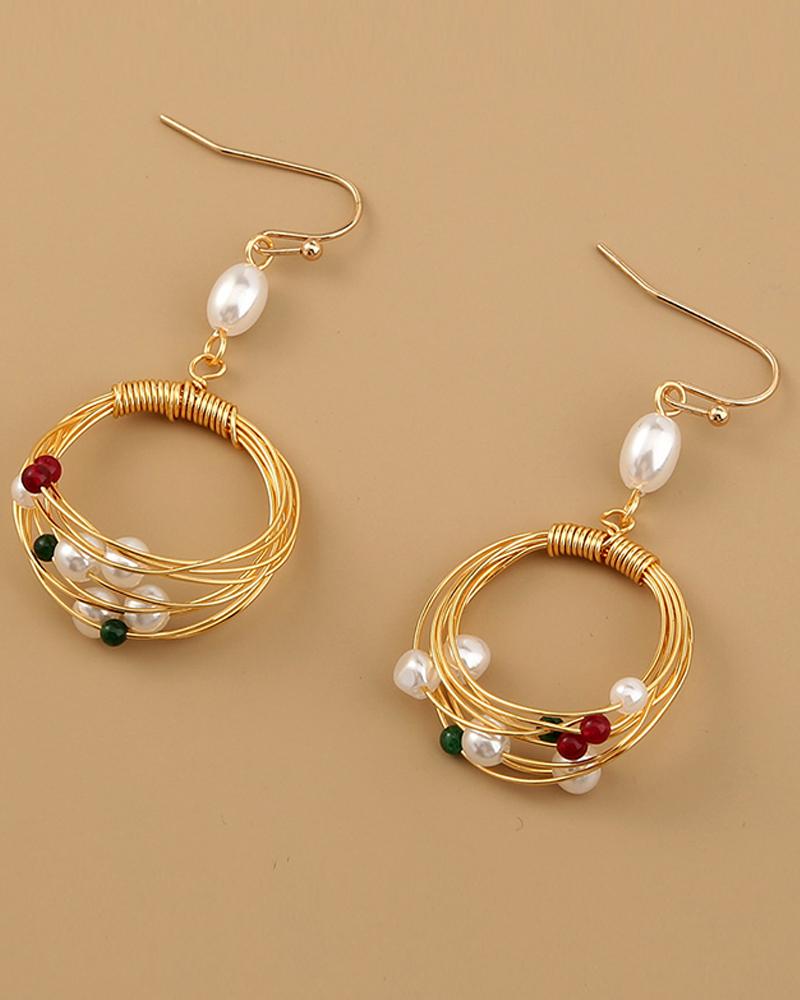 

Beaded Decor Circle Shaped Drop Earrings, Gold